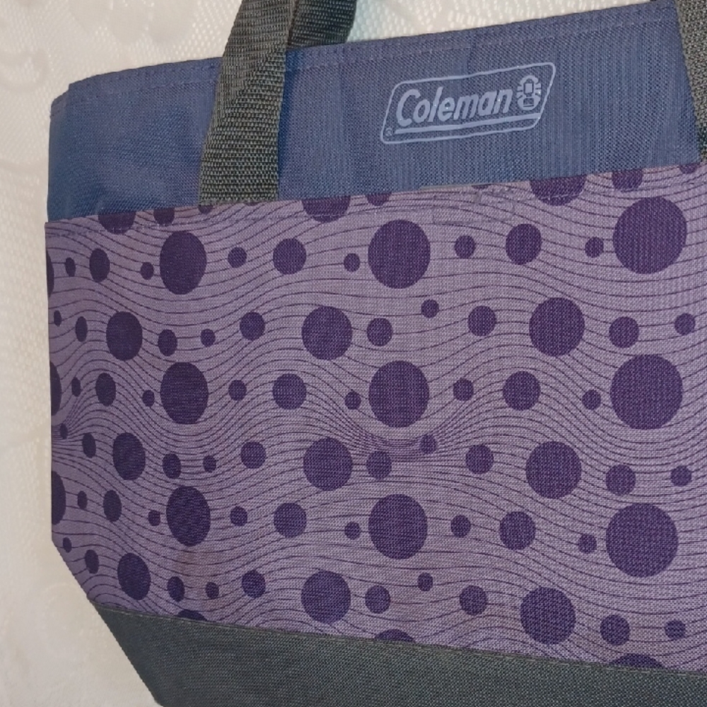 Coleman Insulated Tote - Purple & Gray  with Polka Dot Design 6881